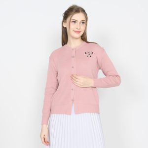 Joveline Cardigan Wanita Knit Cardy Variasi Pita Bordir
